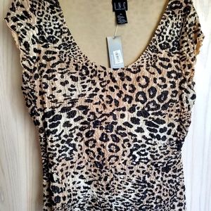 NWT INC Leopard Stretchy Top Tan, Black XL